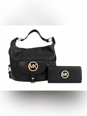 Michael Kors Fulton Large SOFT Pebbled Leather Hobo Bag + Matching Wallet Set